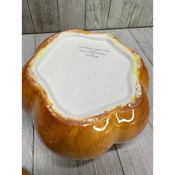 Vtg Ceramic Orange Pumpkin Jar with Lid 5" DIA Tien Hsing Int'l Trading Co. - Picture 9 of 12